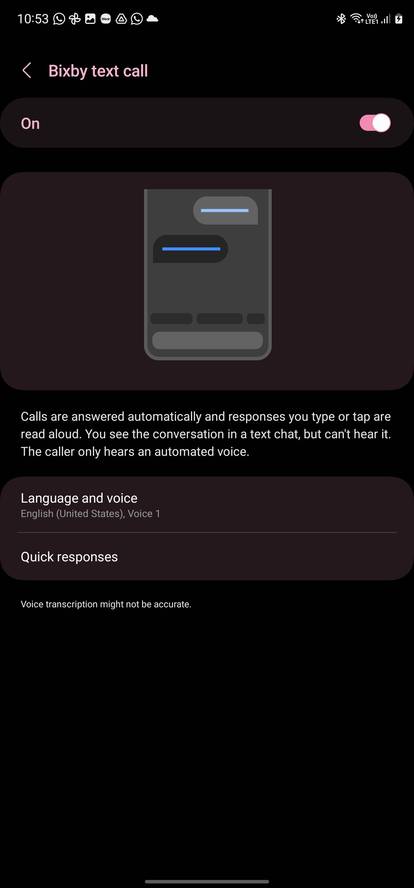 Acesse as configurações de chamada de texto Bixby no aplicativo de telefone Samsung