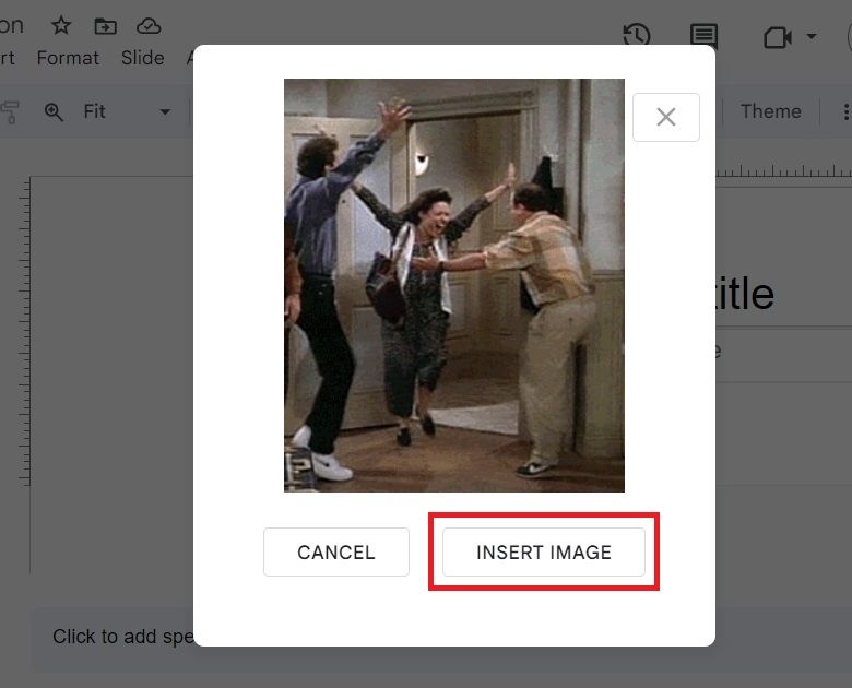 Captura de tela destacando 'Inserir imagem' no Apresentações Google