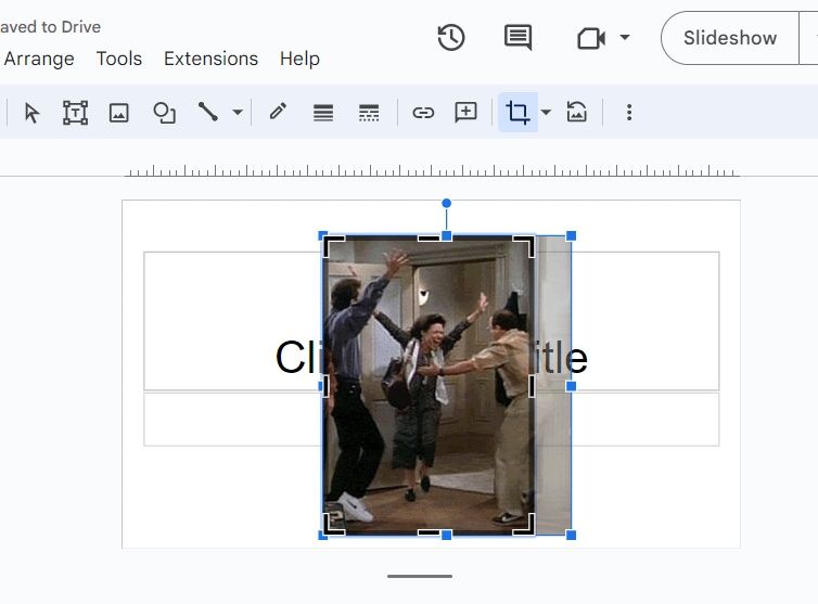 Captura de tela mostrando como cortar uma imagem no Apresentações Google