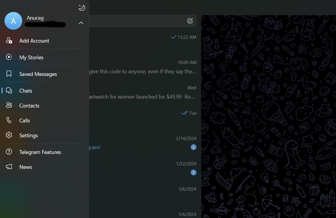 Captura de tela mostrando a página inicial do aplicativo Telegram para desktop