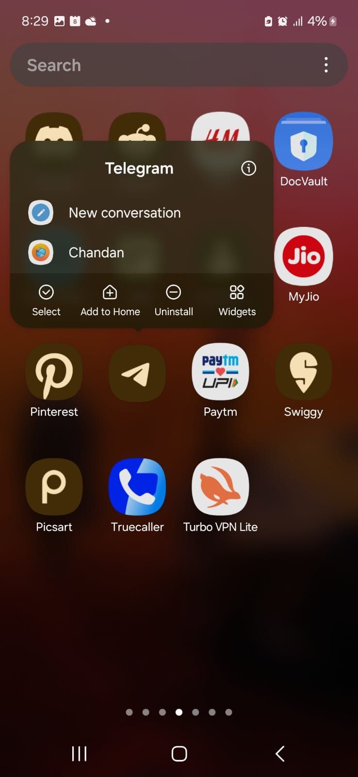 Captura de tela mostrando o aplicativo Telegram na galeria de aplicativos Samsung