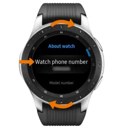 Uma foto do Samsung Galaxy Watch com a opção Assistir número de telefone exibida