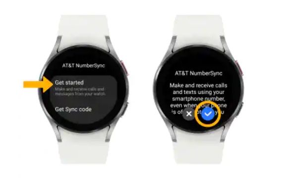 Foto mostrando a opção Primeiros passos no NumberSync em um Galaxy Watch