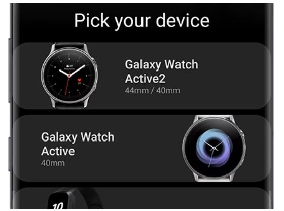 Captura de tela do aplicativo Galaxy Wearable mostrando a tela de seleção do relógio