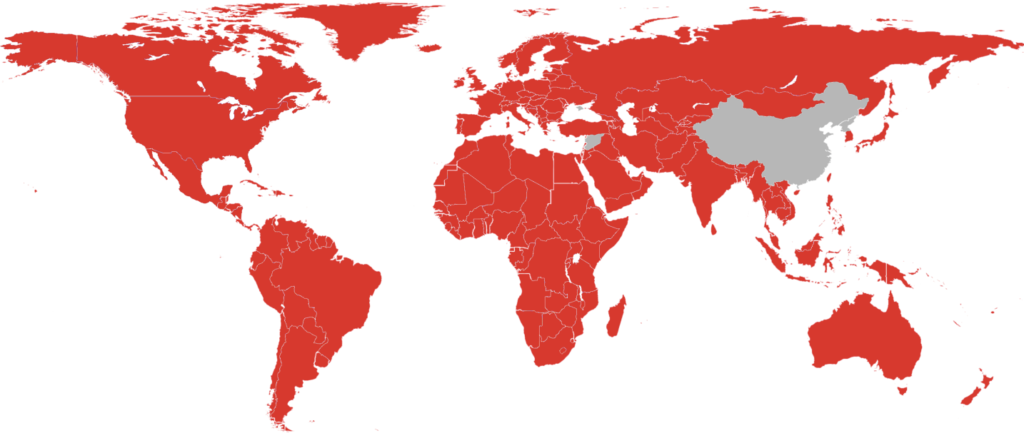 Mapa mundial em vermelho com fundo branco
