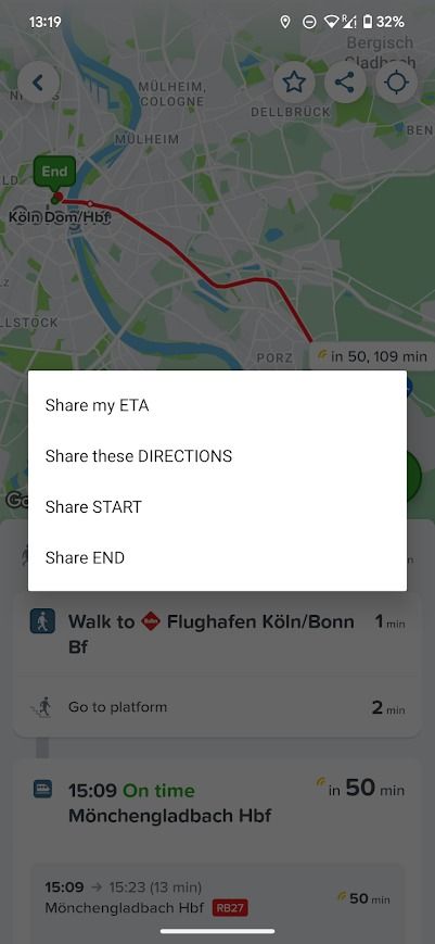 opções de localização de compartilhamento do aplicativo citymapper