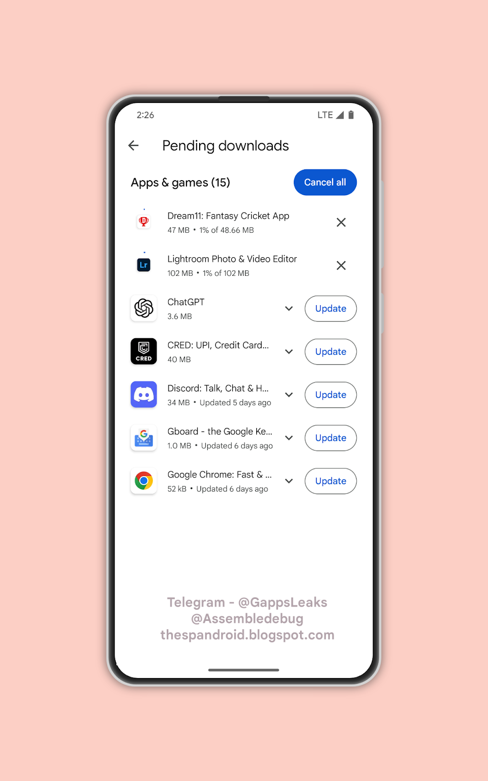 Uma captura de tela mostrando o recurso de download paralelo em ação na Play Store