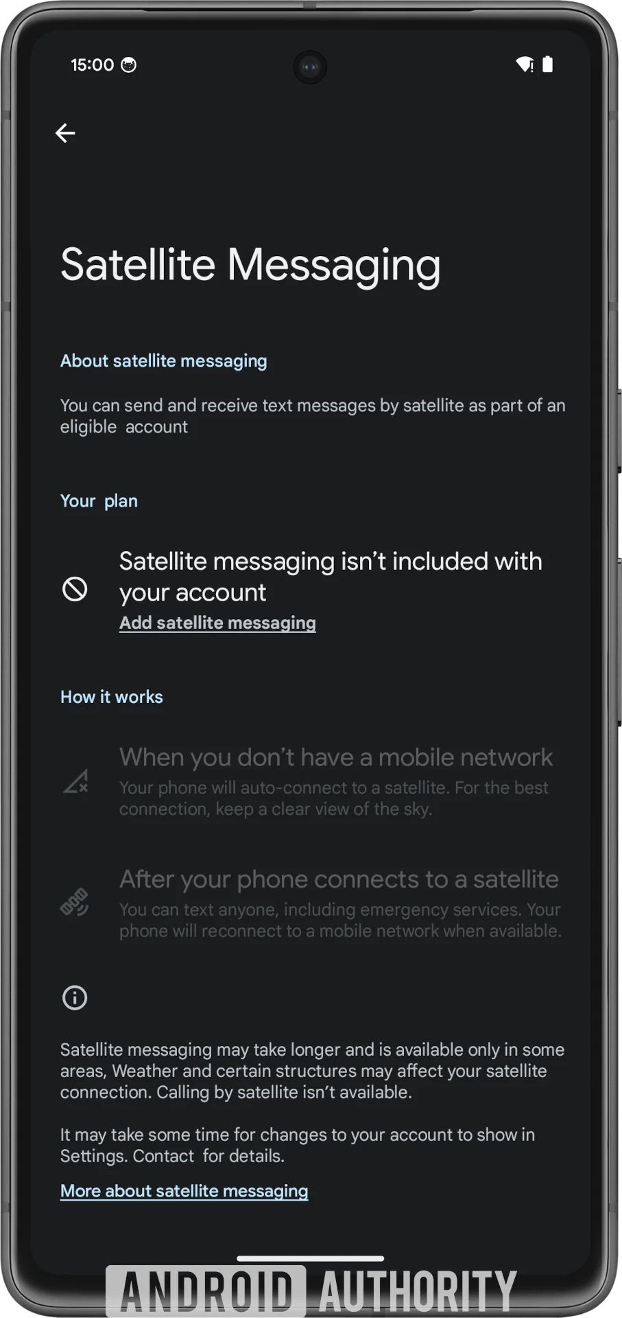 Configurações de mensagens via satélite no Android