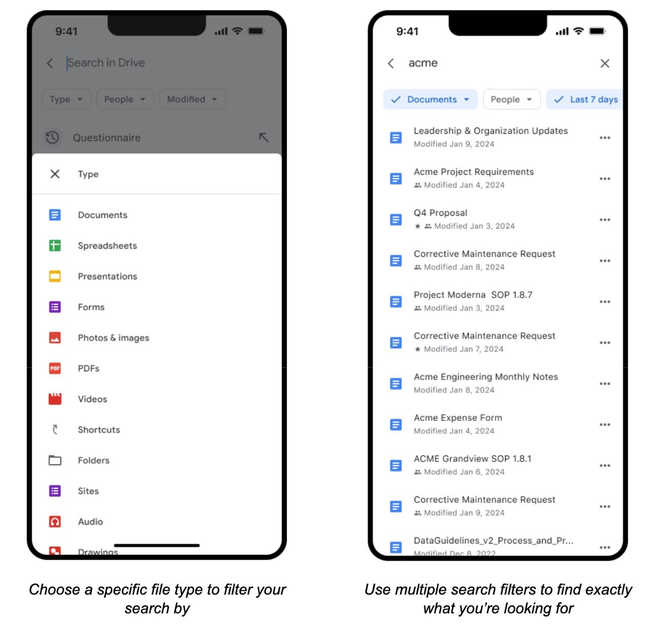 Novos filtros de pesquisa do Google Drive no iOS