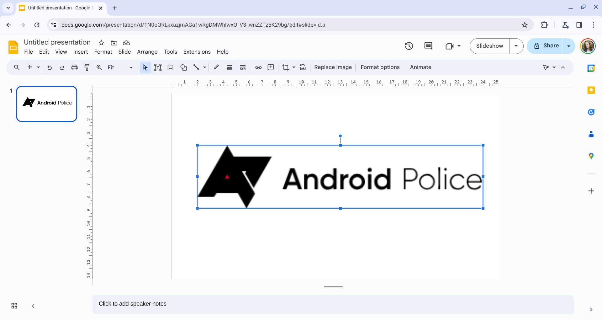 imagem do logotipo da polícia do Android no Google Slides na web