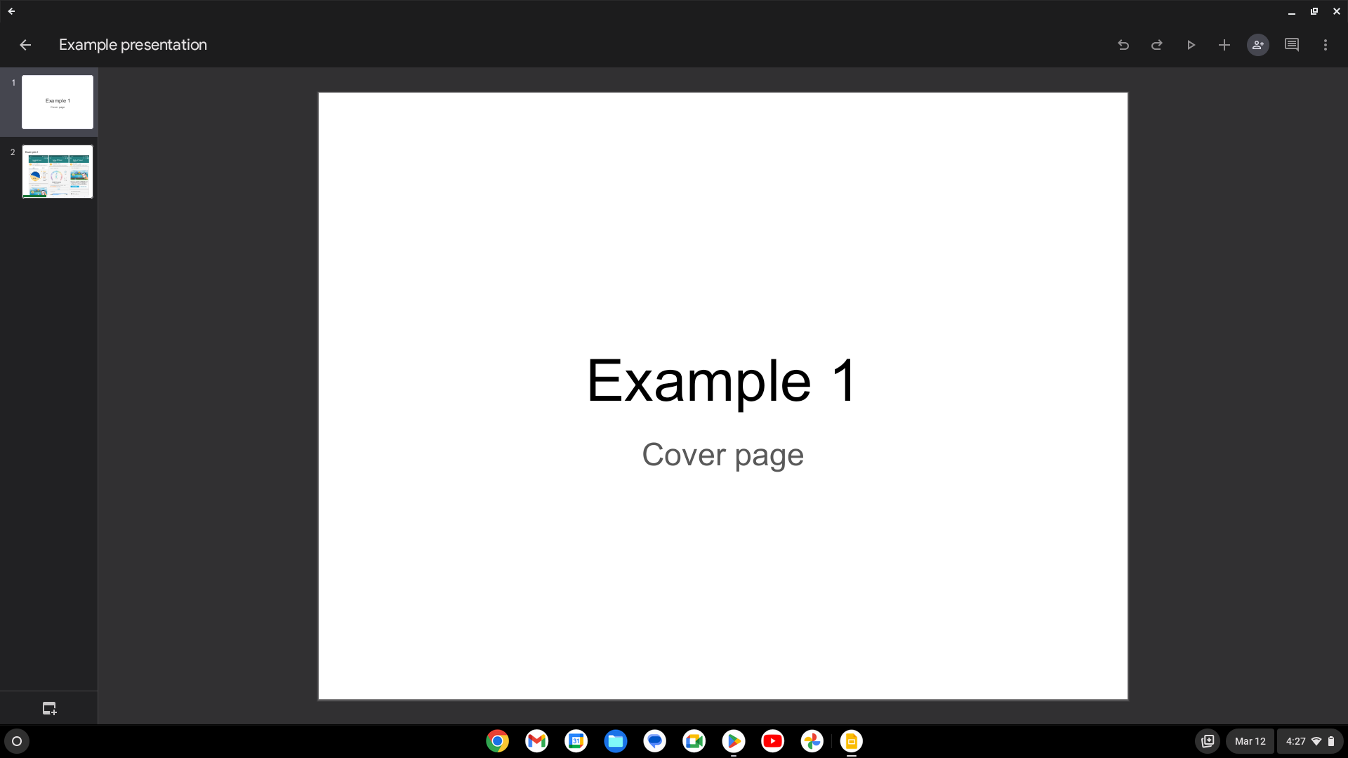 aplicativo Google Slides para Android na tela do Chromebook