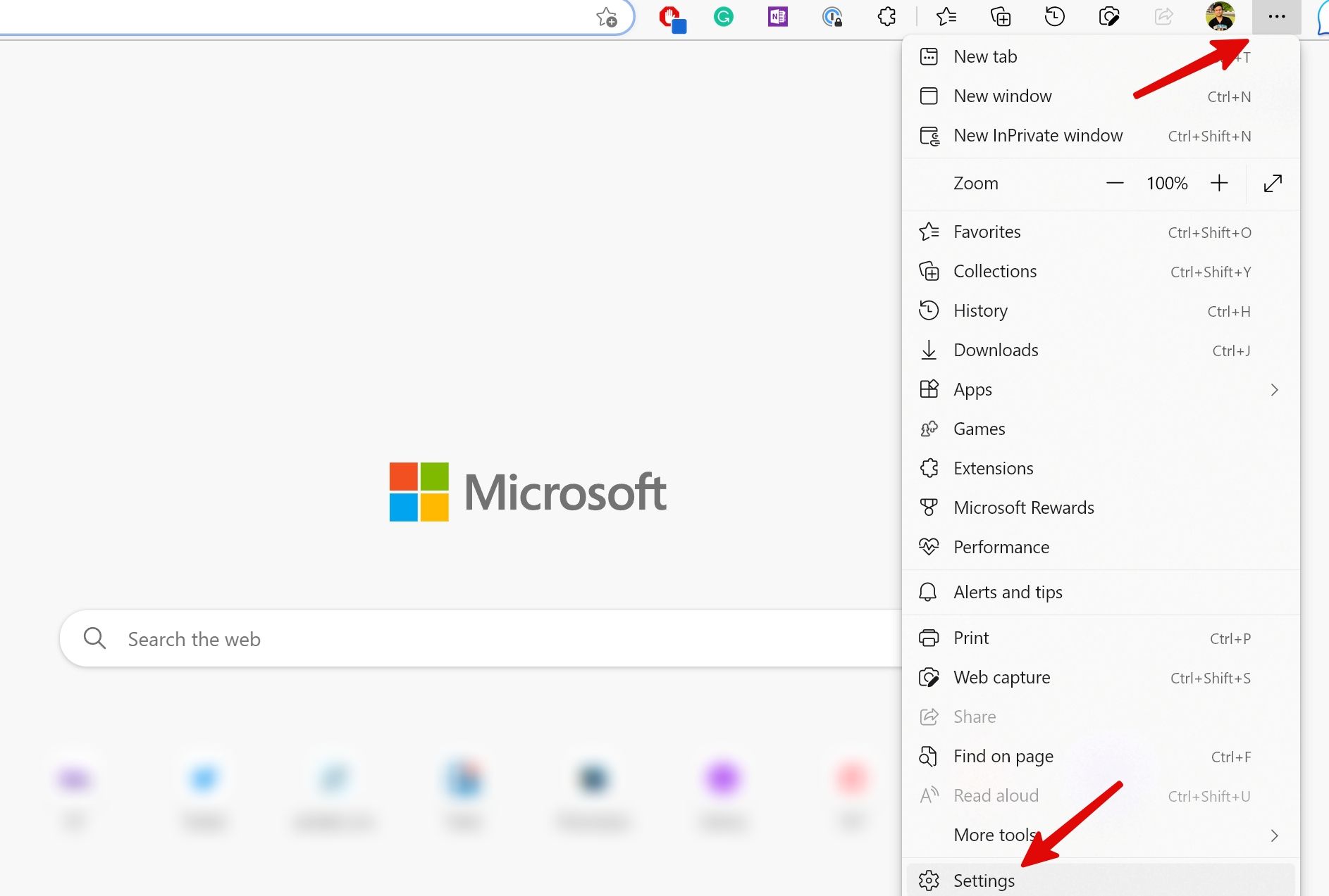 Abra as configurações do Microsoft Edge