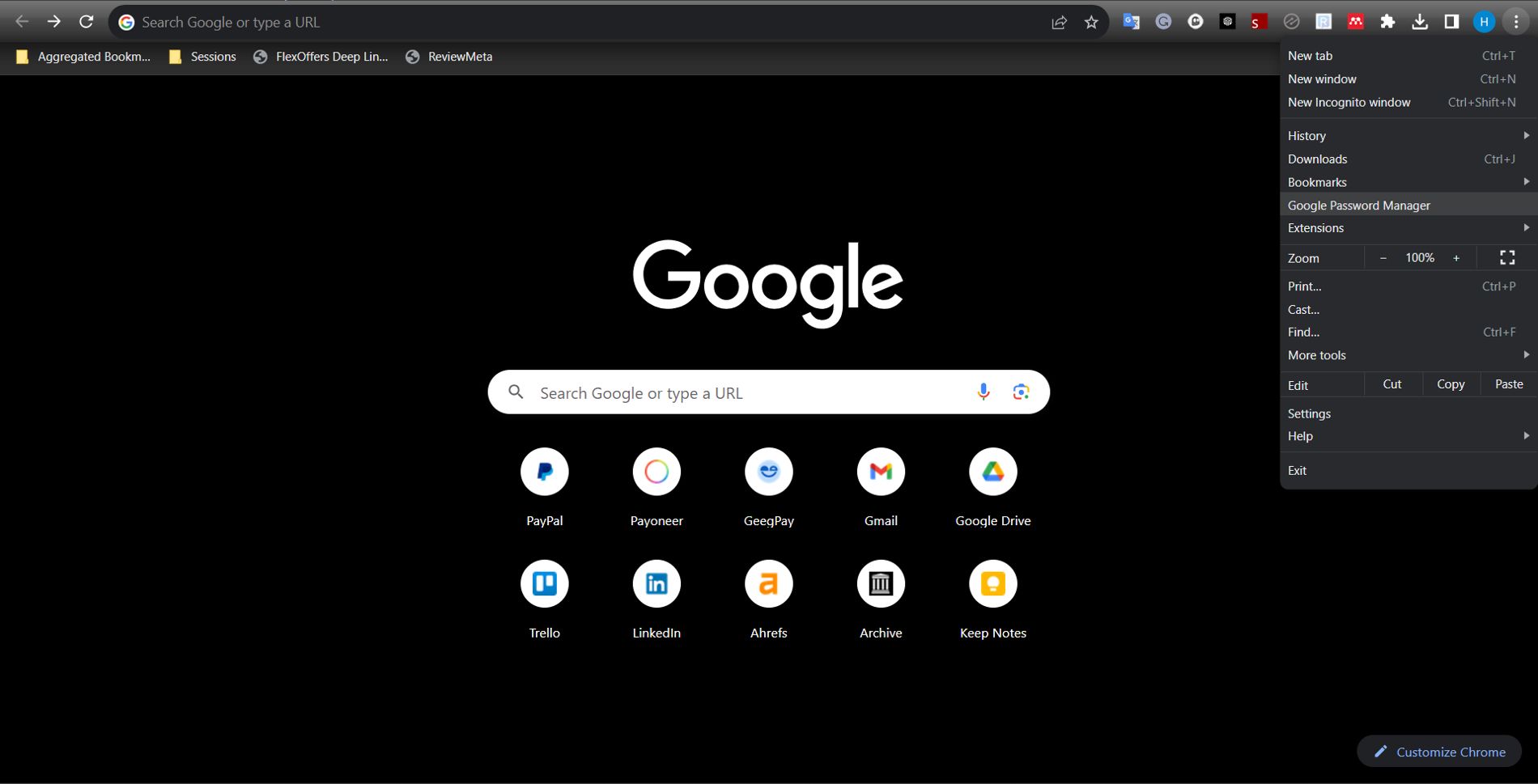 Página inicial do Google Chrome