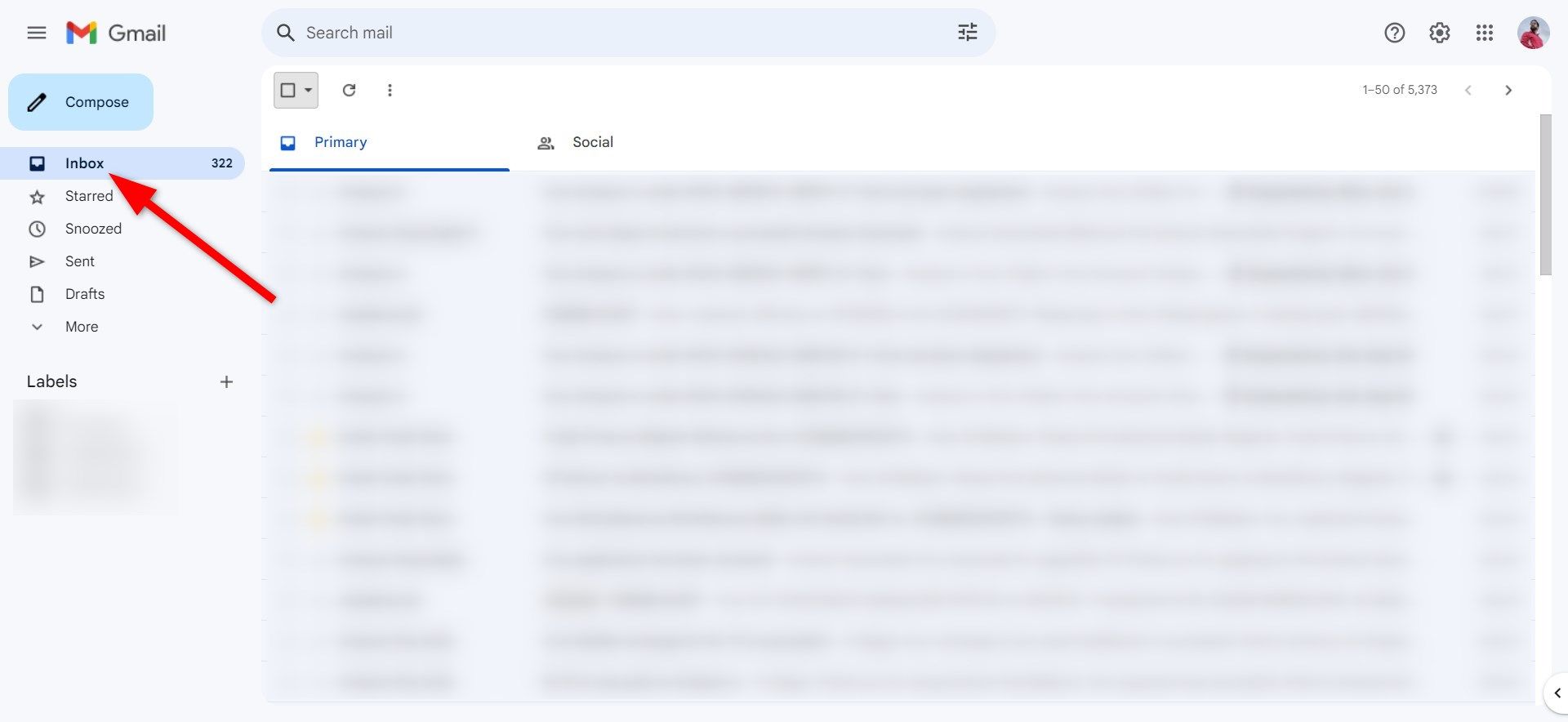 Caixa de entrada do Gmail na web