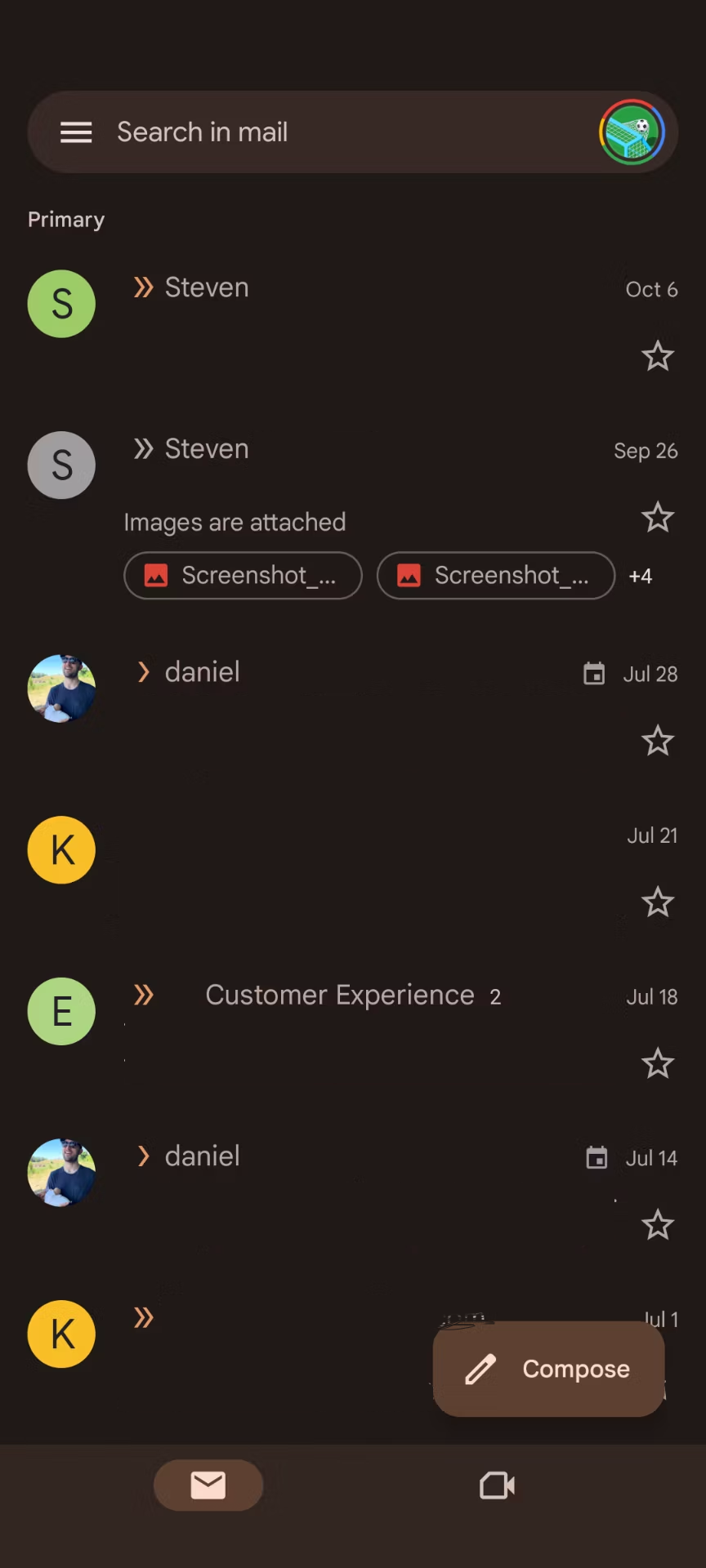 Uma captura de tela do aplicativo Gmail para Android