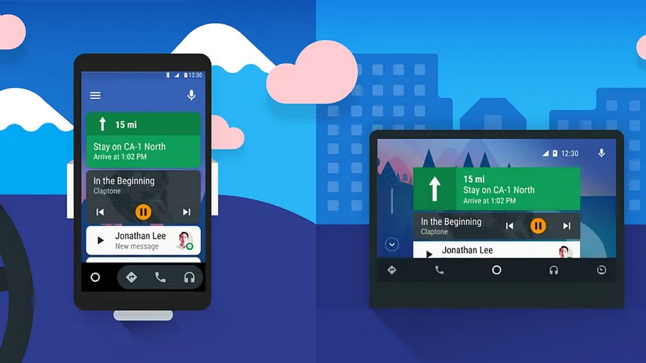 Comparação lado a lado do Android Auto para telas de telefone e Android Auto