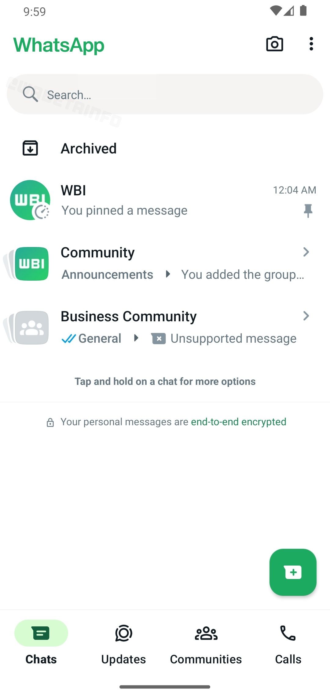 Lista de bate-papos da barra de pesquisa do WhatsApp