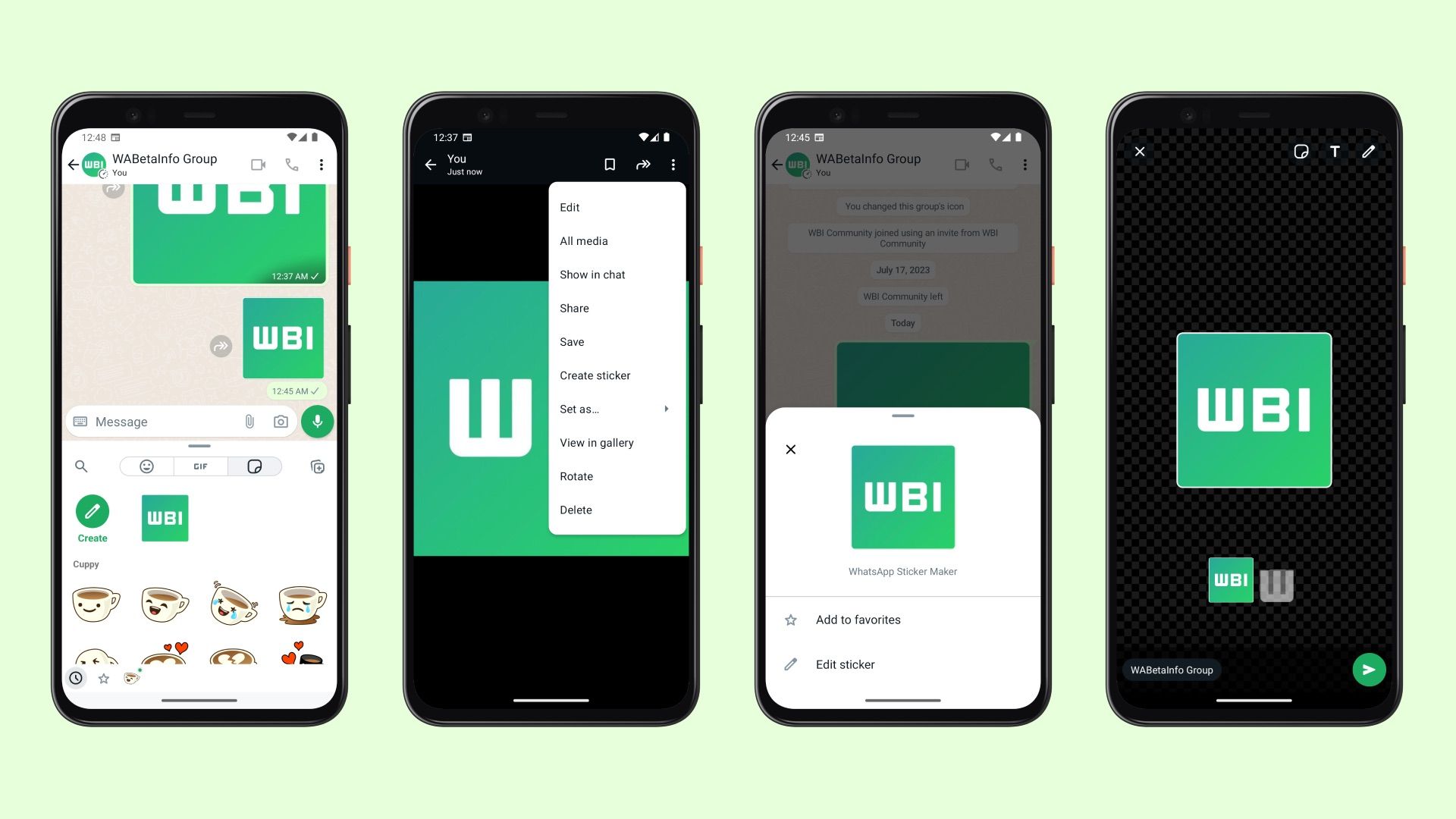 Capturas de tela do criador de adesivos do WhatsApp Beta para Android