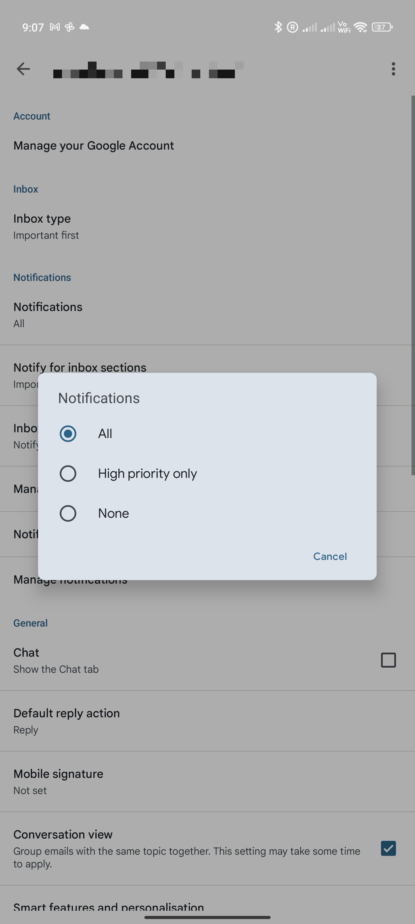 Gmail para Android – Alterando configurações de notificação