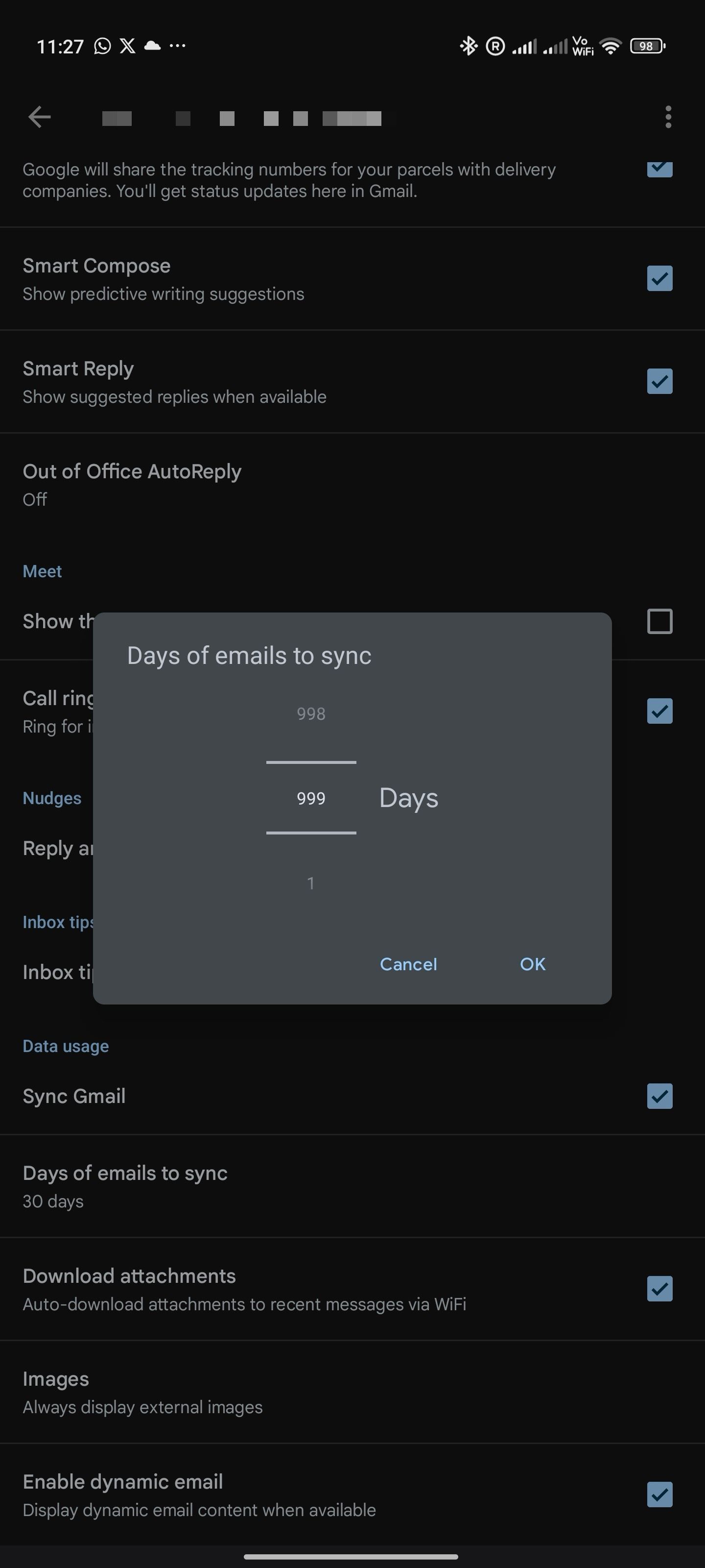 Gmail para Android: opção de sincronização de e-mail