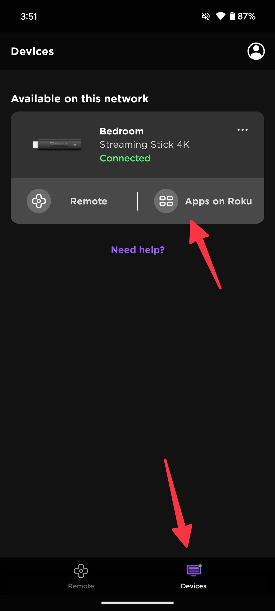 Aplicativos no Roku no celular
