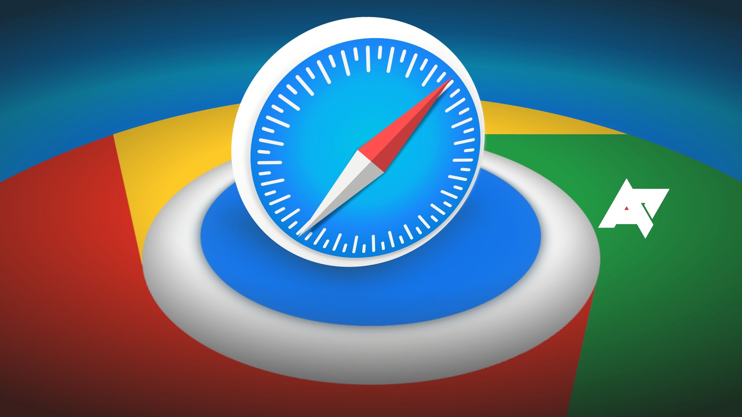O logotipo do Safari colocado sobre o logotipo do Chrome.
