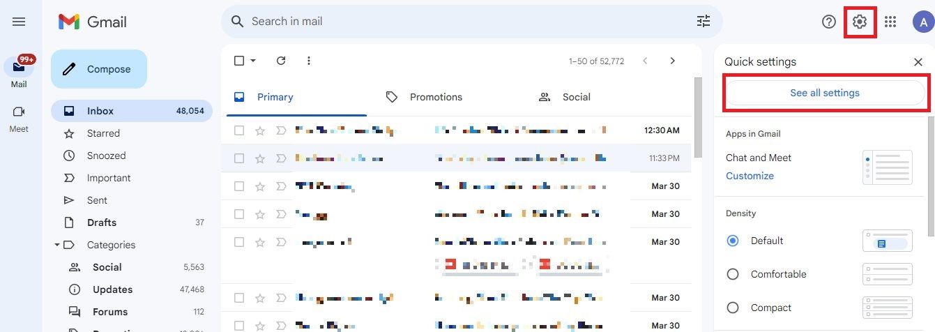 Destaque da captura de tela Veja todas as configurações do Gmail