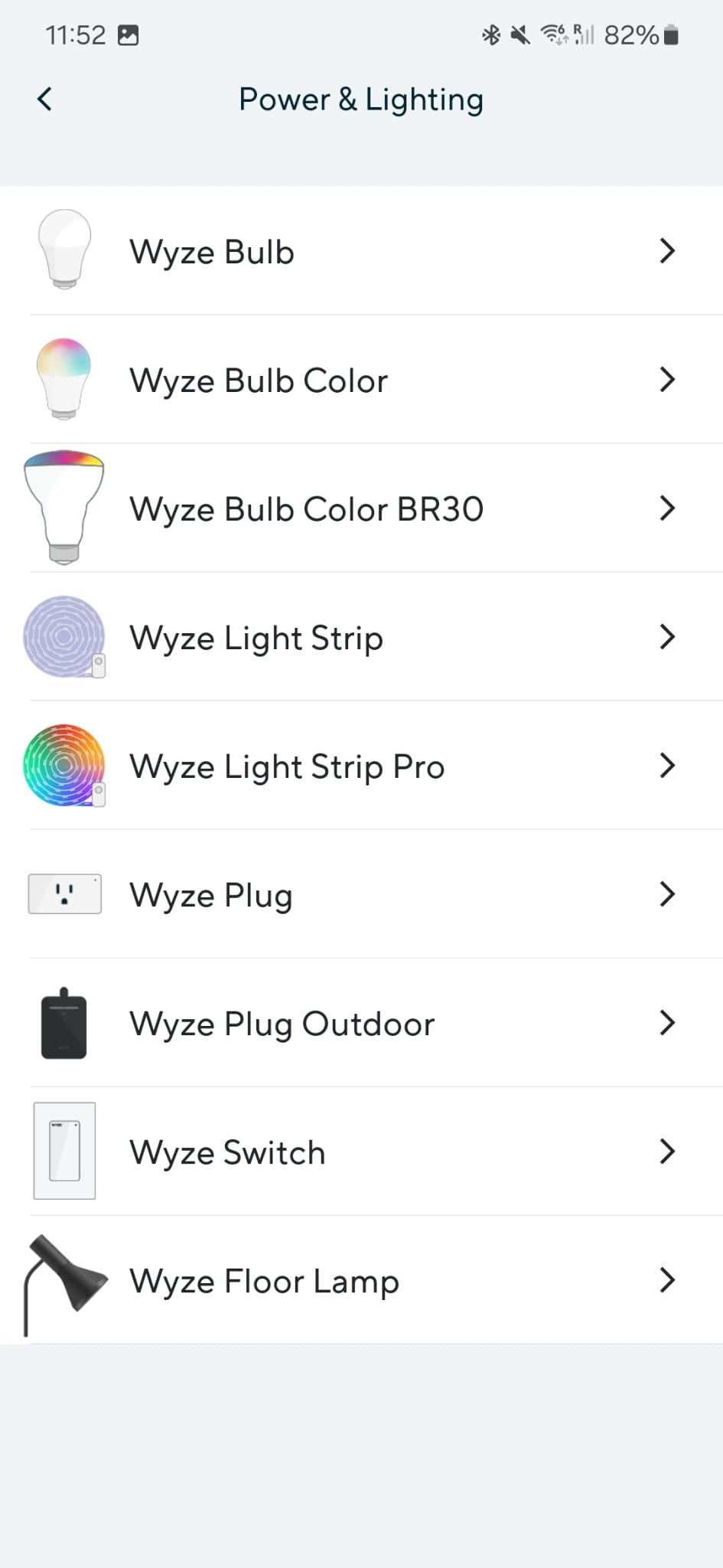 Captura de tela do aplicativo Wyze mostrando a adição do dispositivo