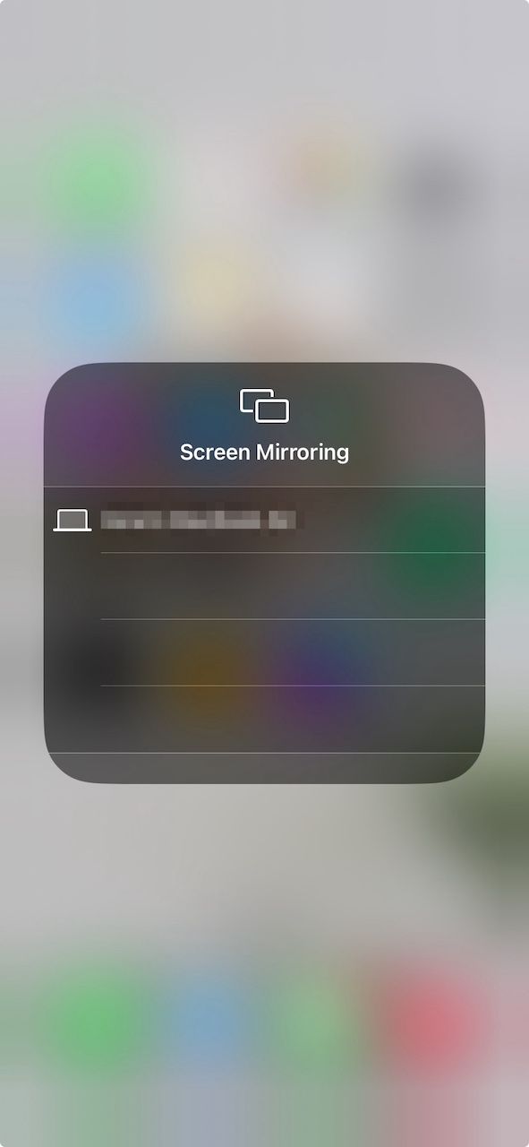 Recurso de espelhamento de tela no iPhone Control Center