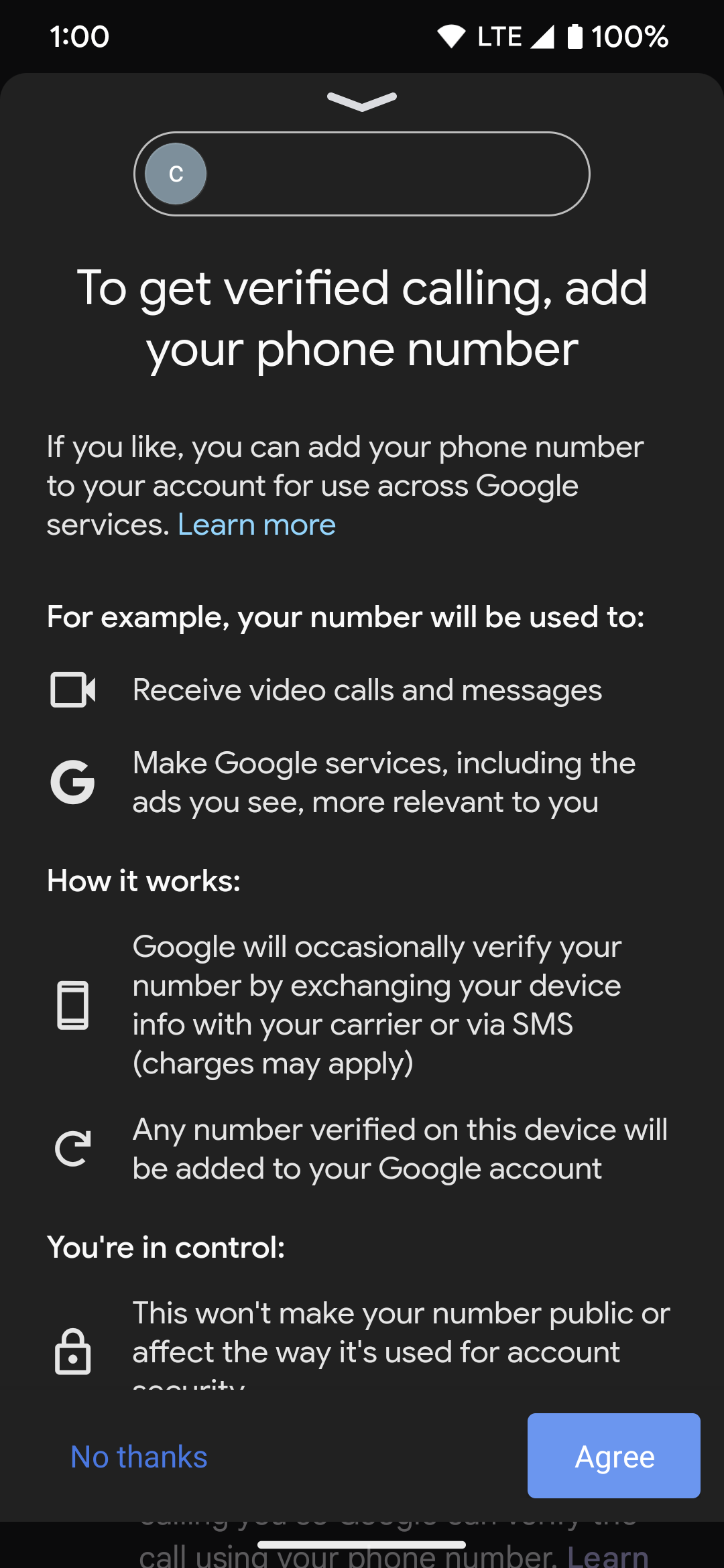 configurações de número verificado do telefone pixel