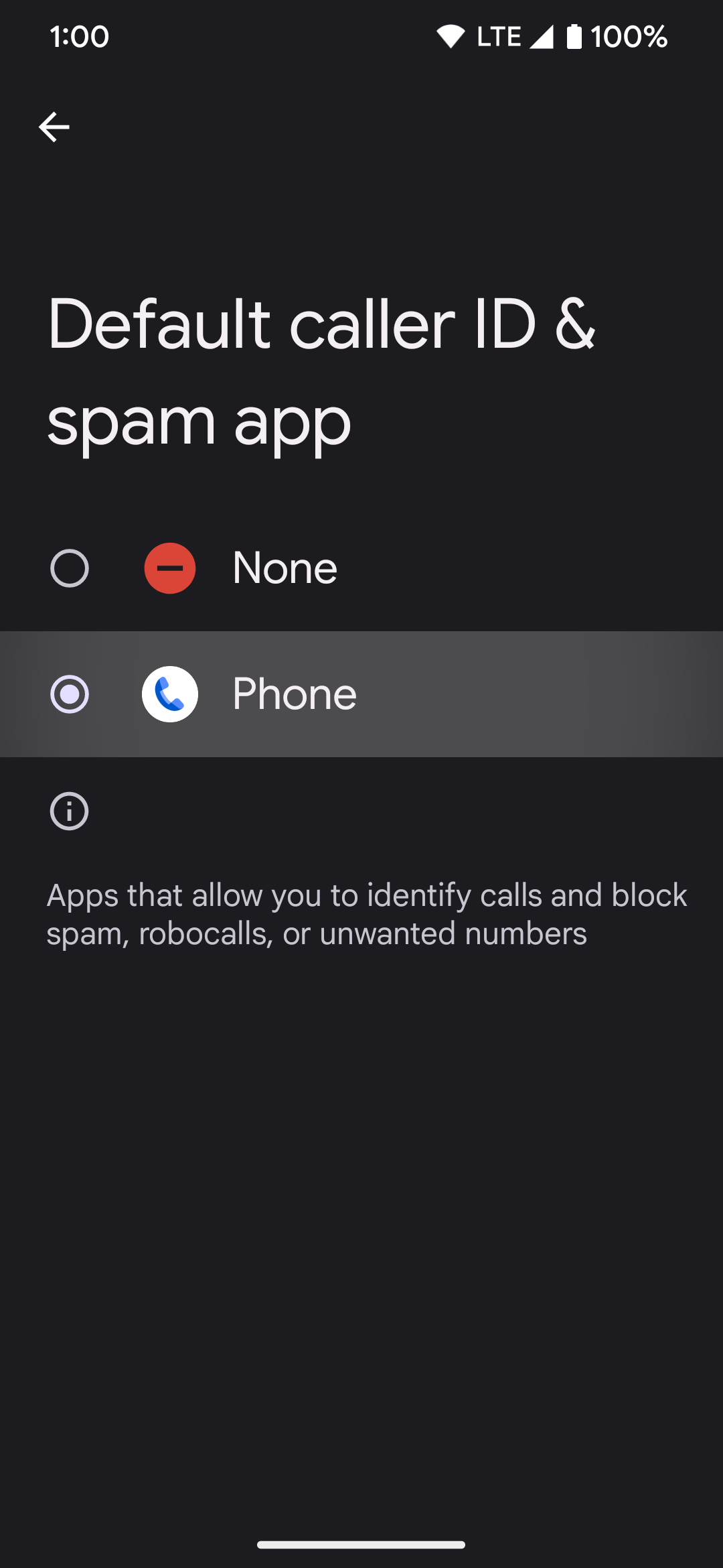 configurações padrão do aplicativo de spam do pixel phone