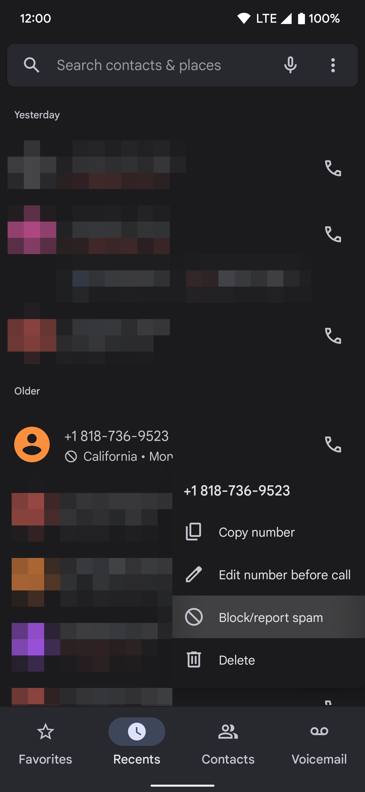 janela de spam de relatório de telefone pixel