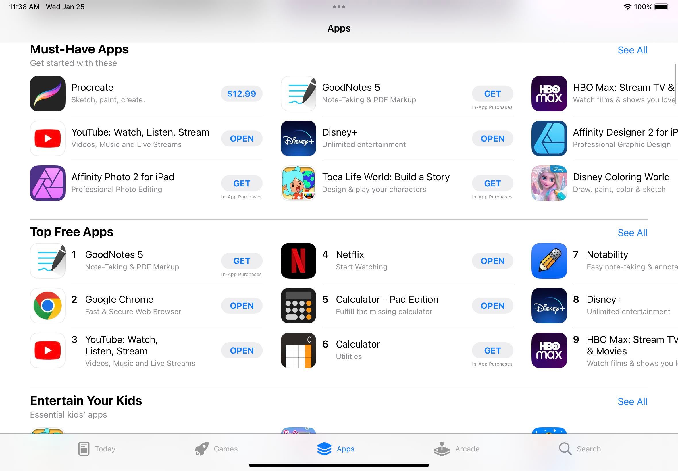 Captura de tela da iOS App Store em um iPad
