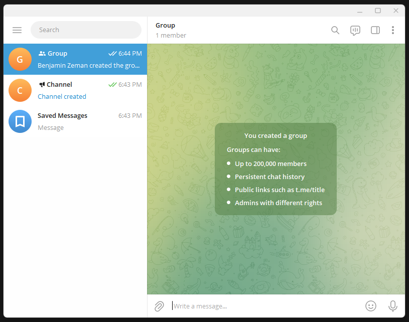 Conectado ao aplicativo de desktop portátil Telegram