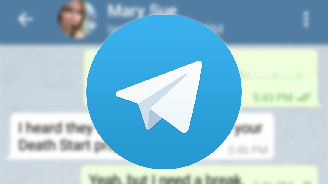 O logotipo do Telegram contra uma conversa desfocada