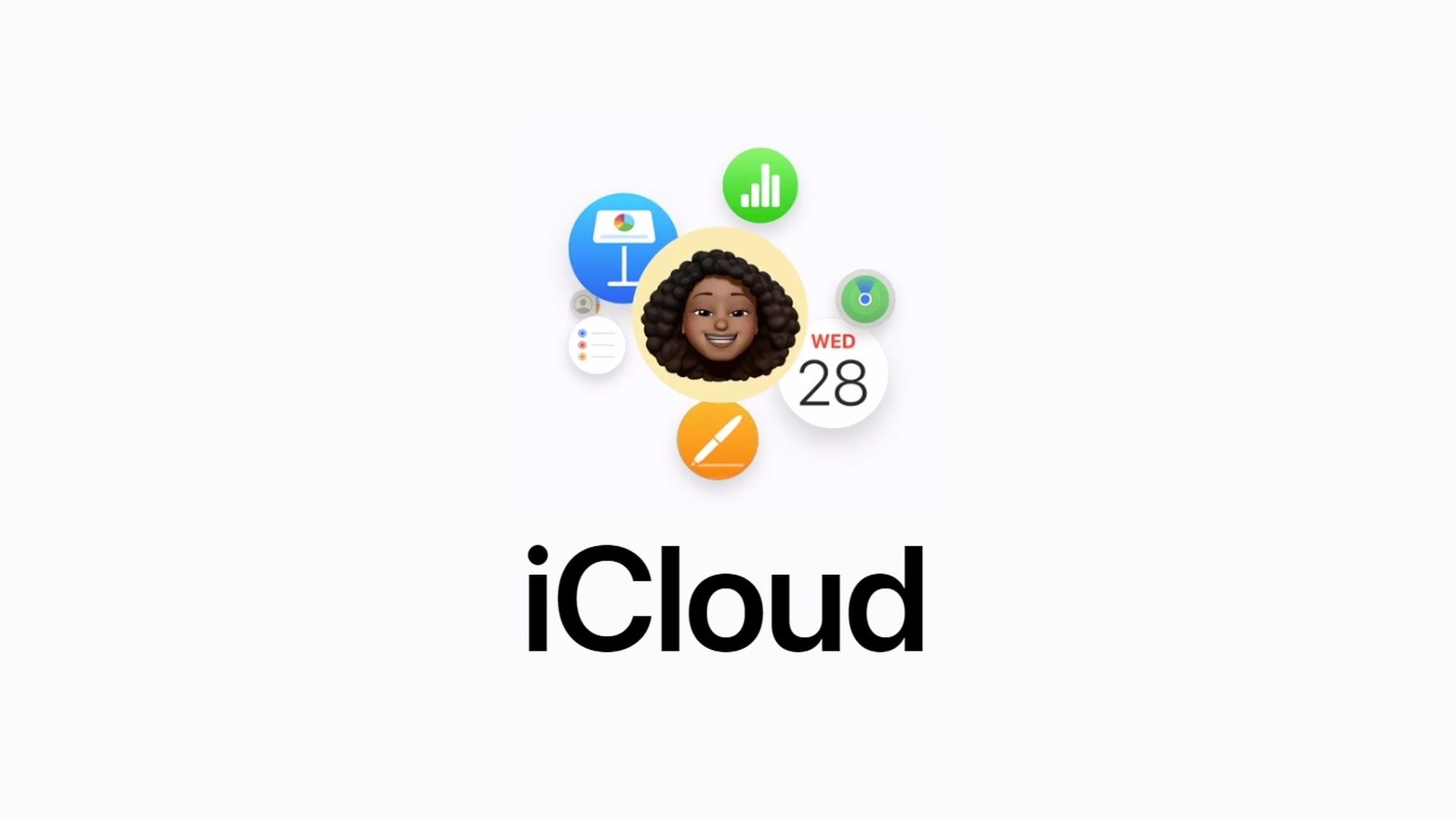 Ícones de vários aplicativos da Apple acima do logotipo do iCloud