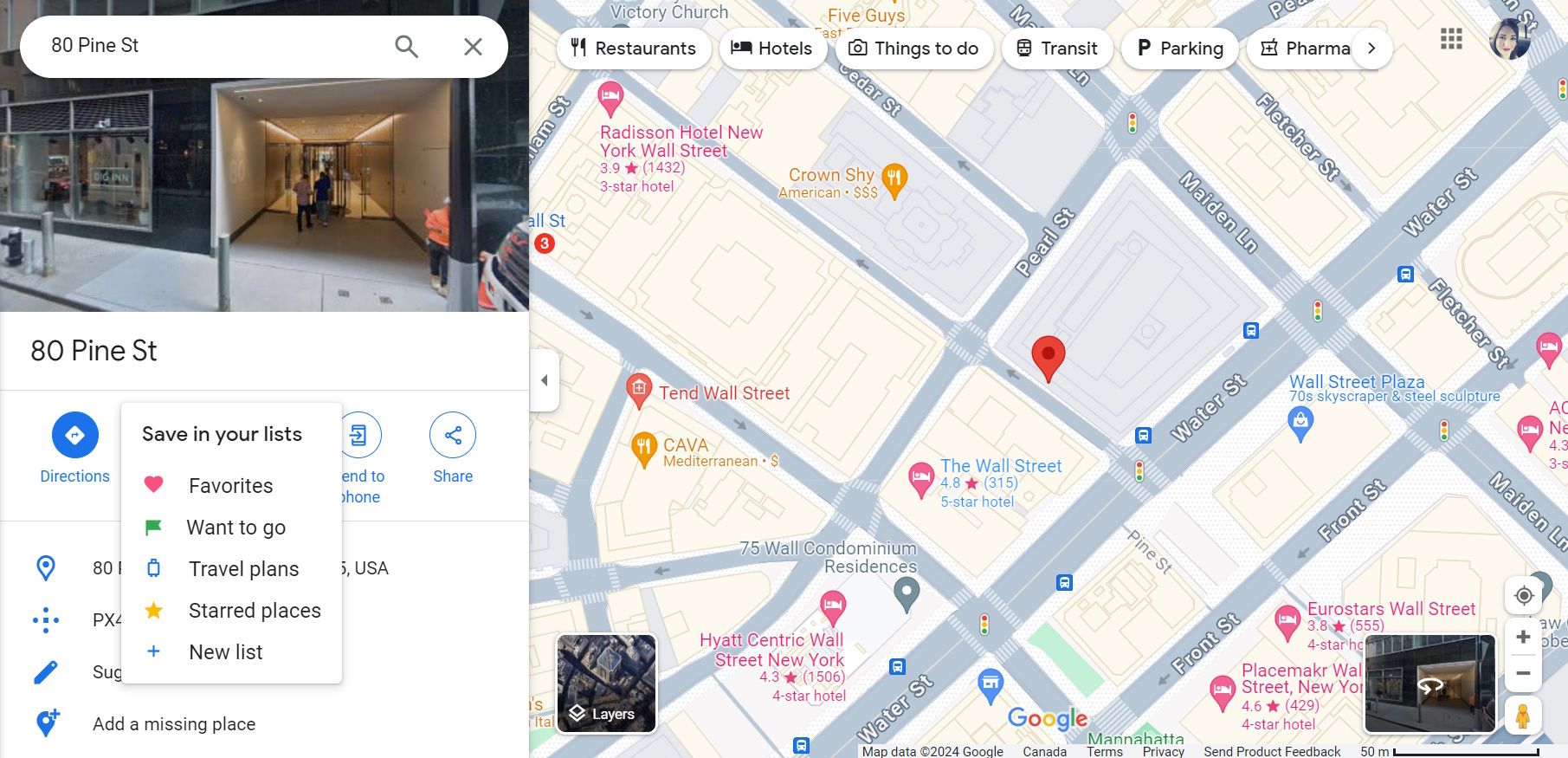 Fixar um local em uma lista do Google Maps na web