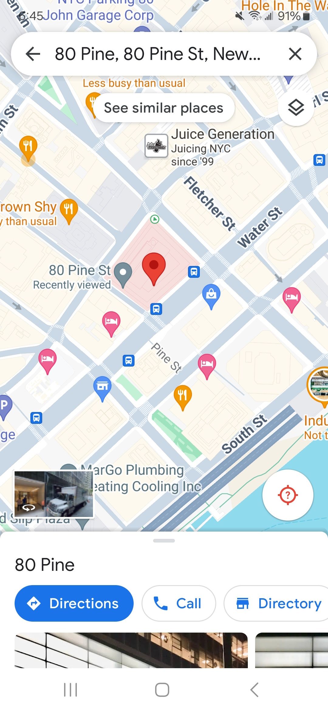 Um pin selecionado no aplicativo Google Maps para smartphone