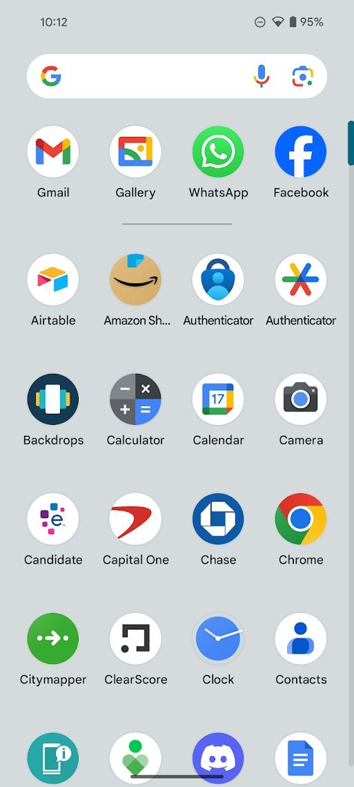 gaveta de aplicativos de pixel com aplicativos sugeridos