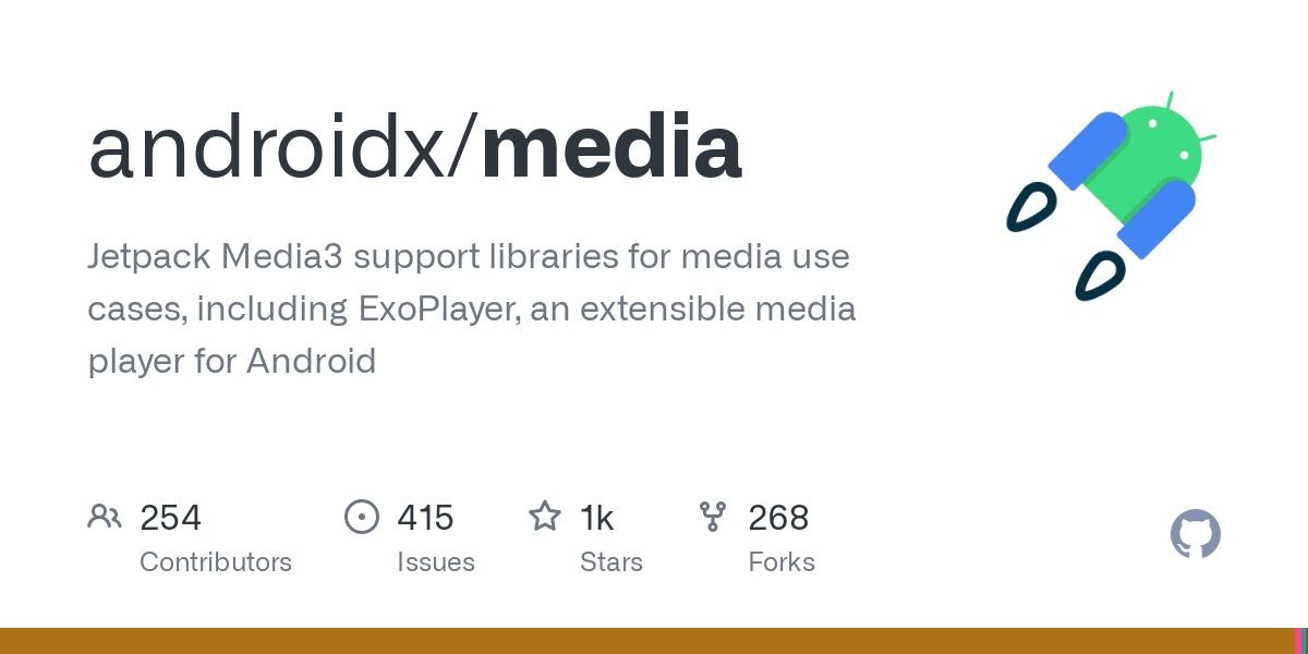 Uma captura de tela da página do player AndroidX Media3 no GitHub.