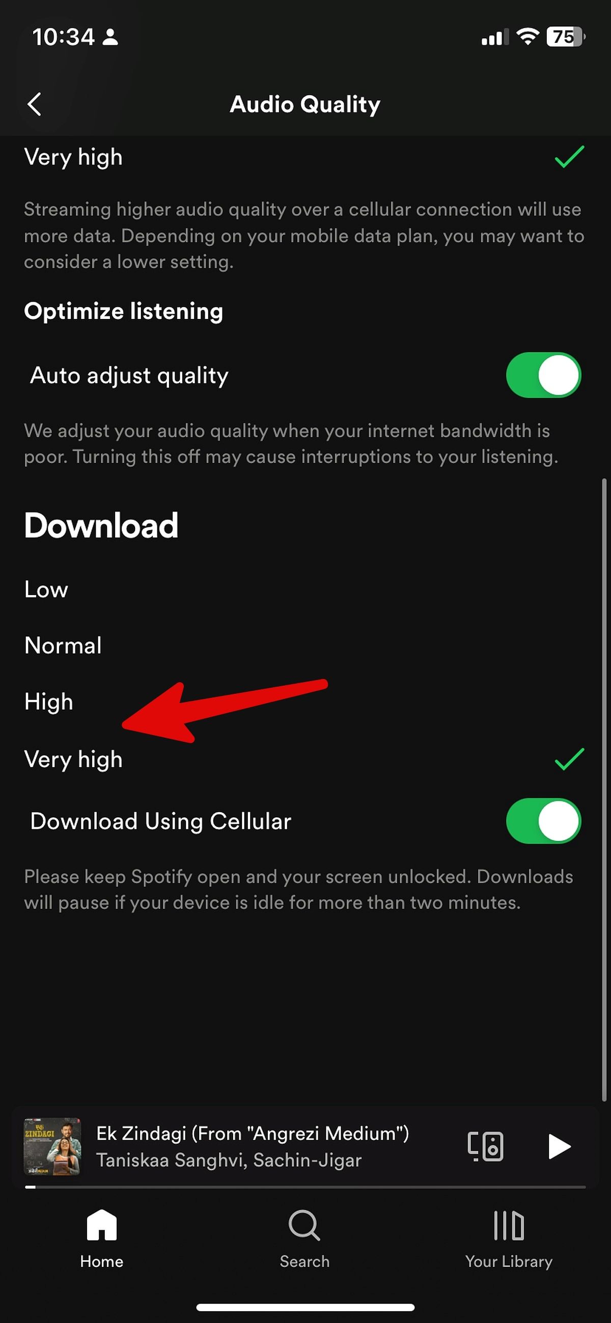 definir qualidade de download para Spotify para iOS