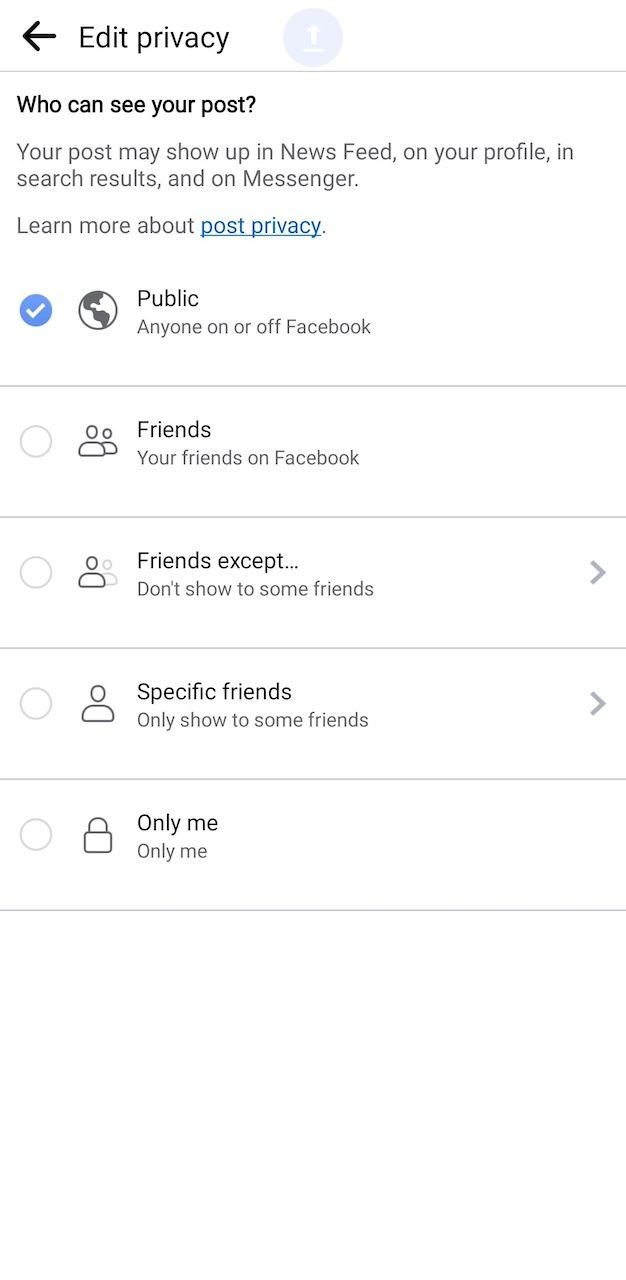 Editar menu de privacidade para fotos no aplicativo do Facebook
