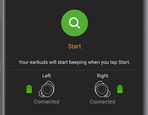 Uma captura de tela do aplicativo Galaxy Wearable mostrando o recurso Find My Earbuds