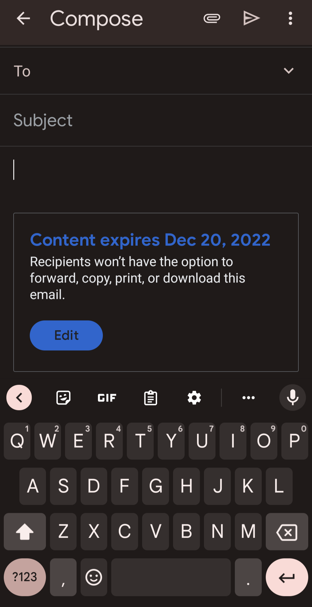 Uma captura de tela móvel de um e-mail do Gmail em modo confidencial.