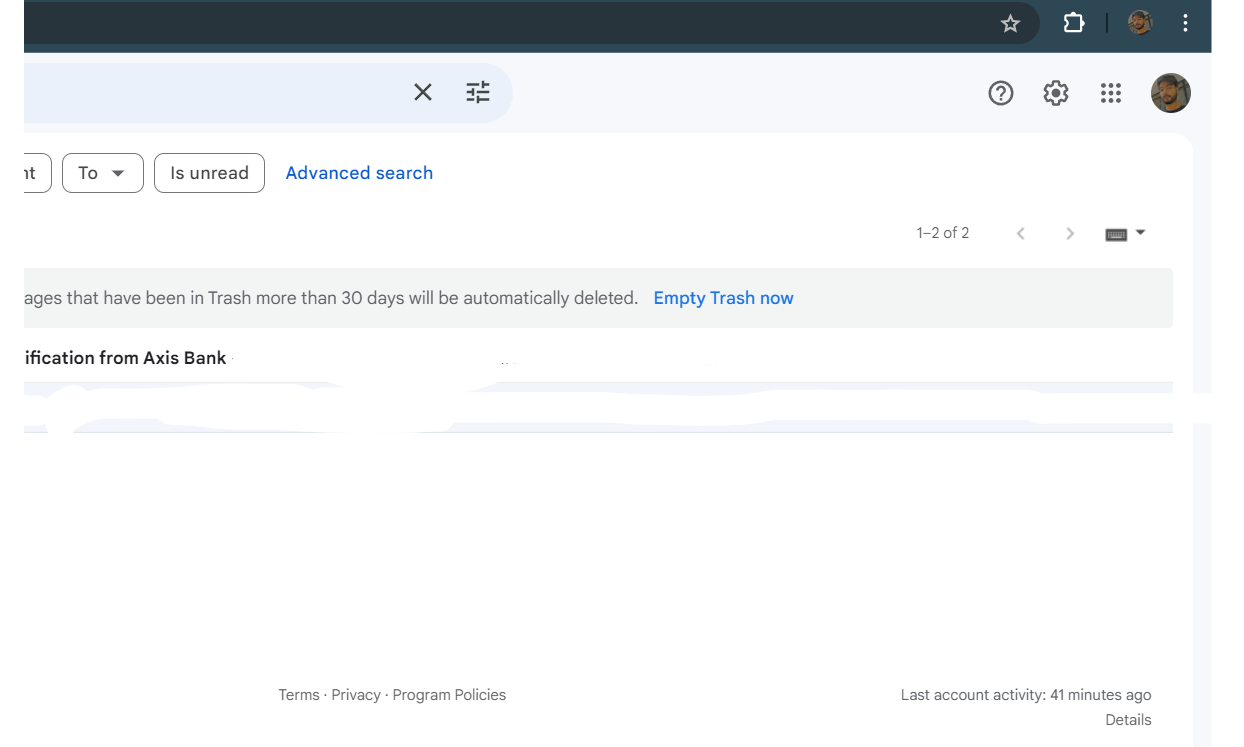 Captura de tela mostrando a opção de excluir a lixeira do Gmail