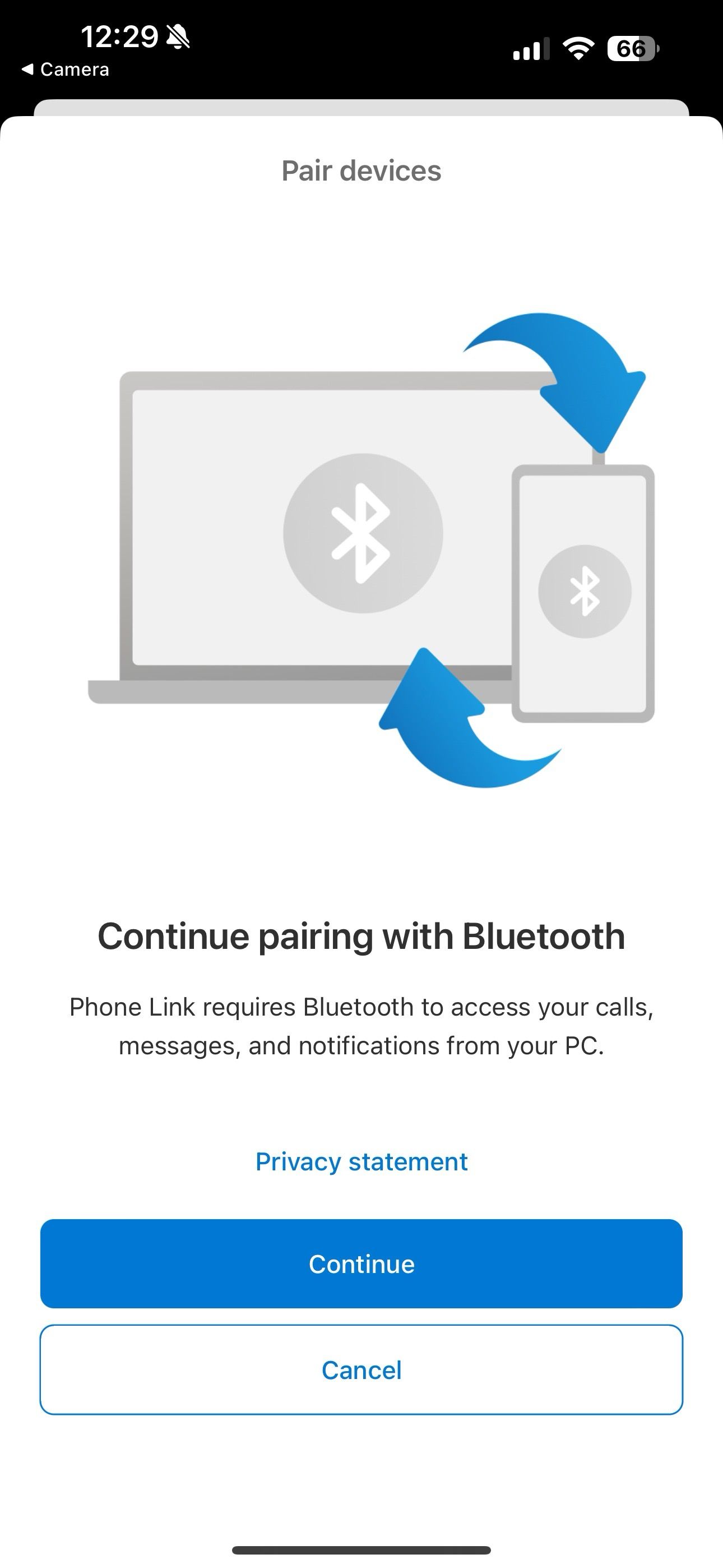 continuar emparelhando com Bluetooth no iPhone