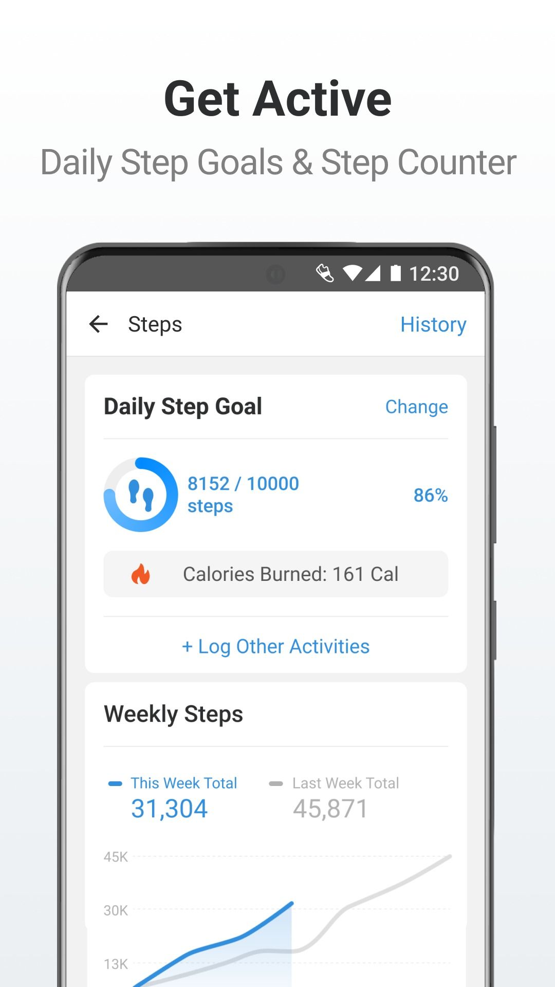 meta de passos diários e passos semanais exibidos no aplicativo marcapasso