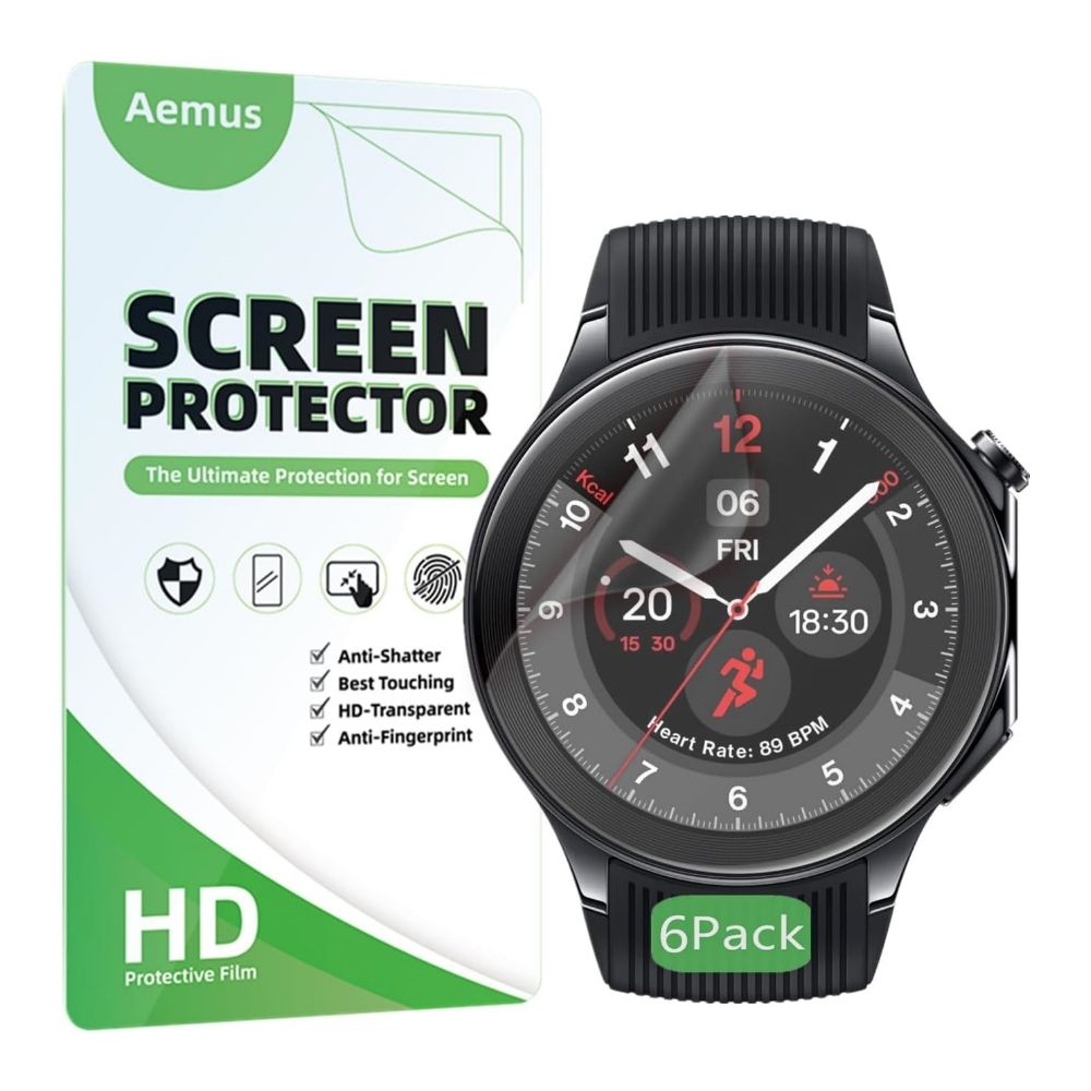 Protetor de tela Aemus para OnePlus Watch 2 ao lado da embalagem