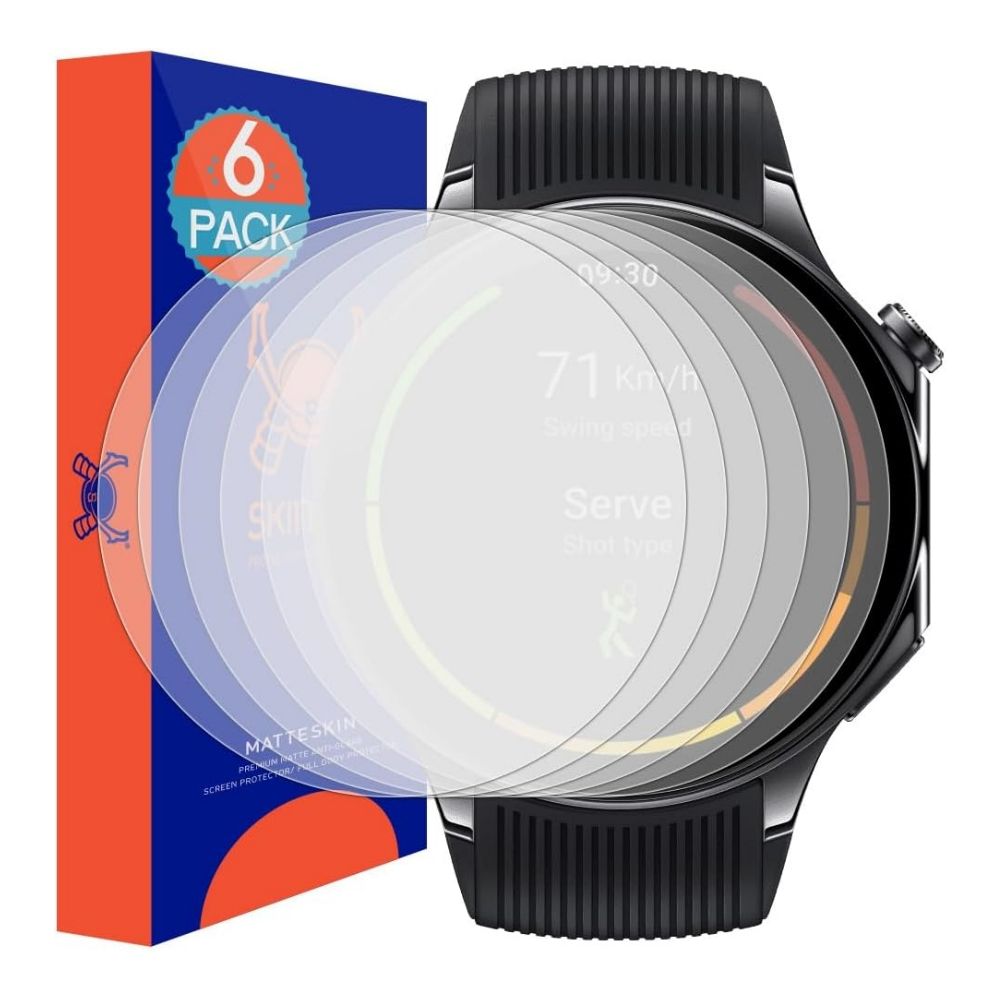 Skinomi MatteSkin para OnePlus Watch 2 ao lado da embalagem