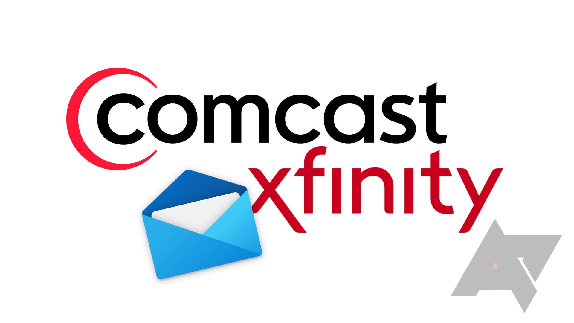 Um ícone de e-mail aparece sobre o logotipo da Comcast Xfinity com marca d'água AP.